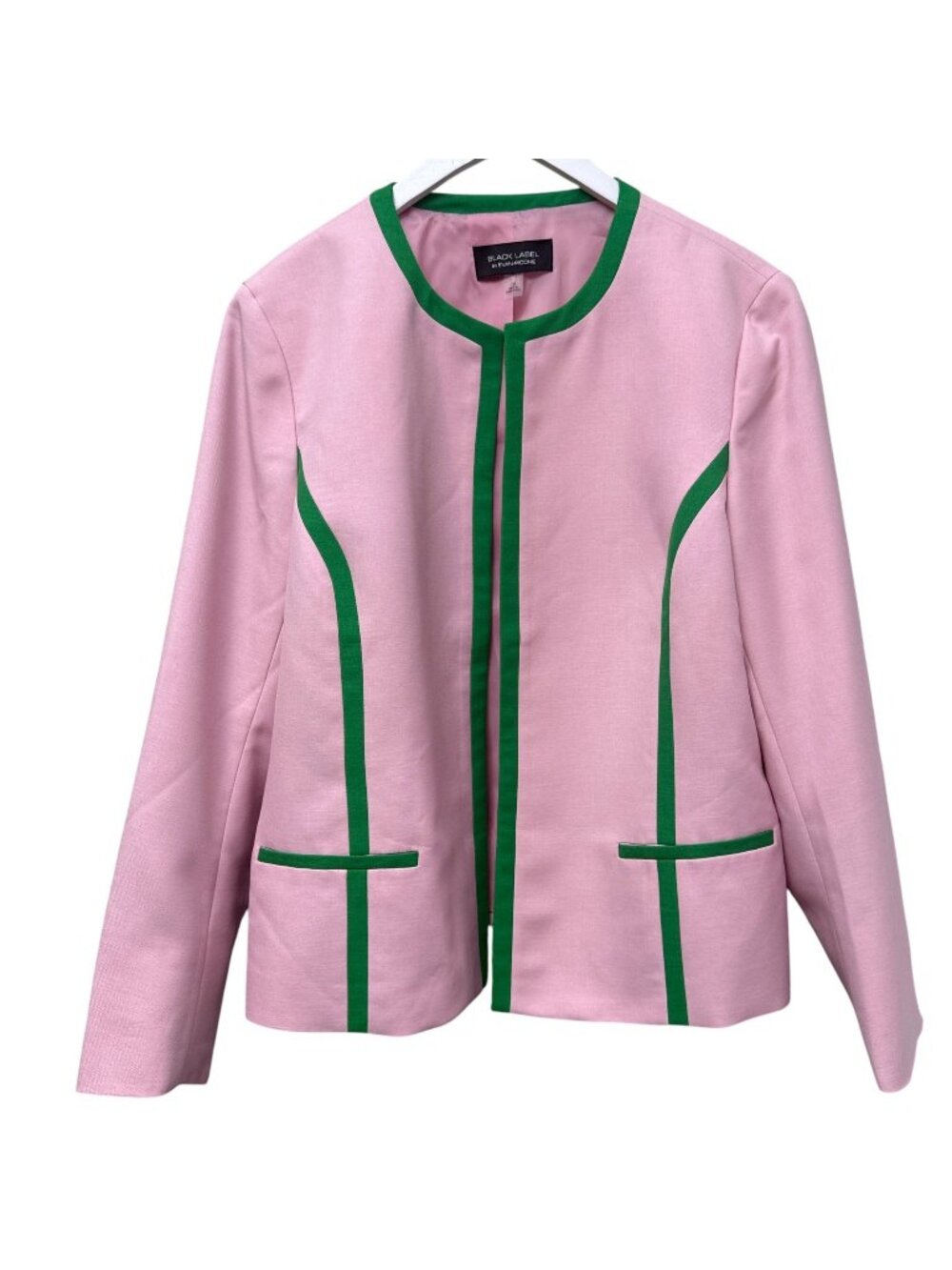 Evan Picone Modern Blazer Womens Size 16 Pink Green Open Front Jacket Preppy